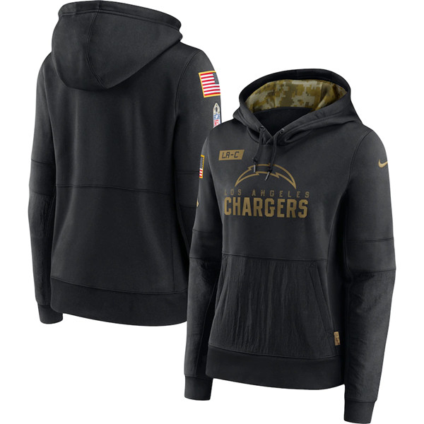 Women's Los Angeles Chargers Black Salute To Service Sideline Performance Pullover Hoodie 2020(Run Small)